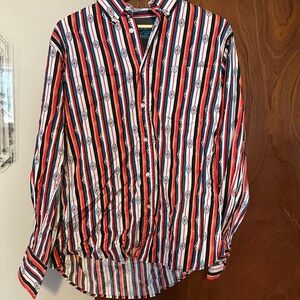 Wrangler Men's Red, White, and Black Striped Shirt